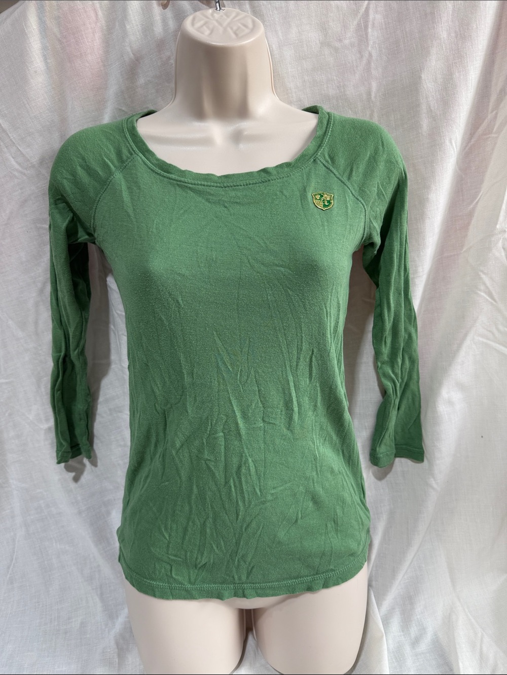 Y2K American Eagle Green Women's Scoop Neck Long Sleeve Top